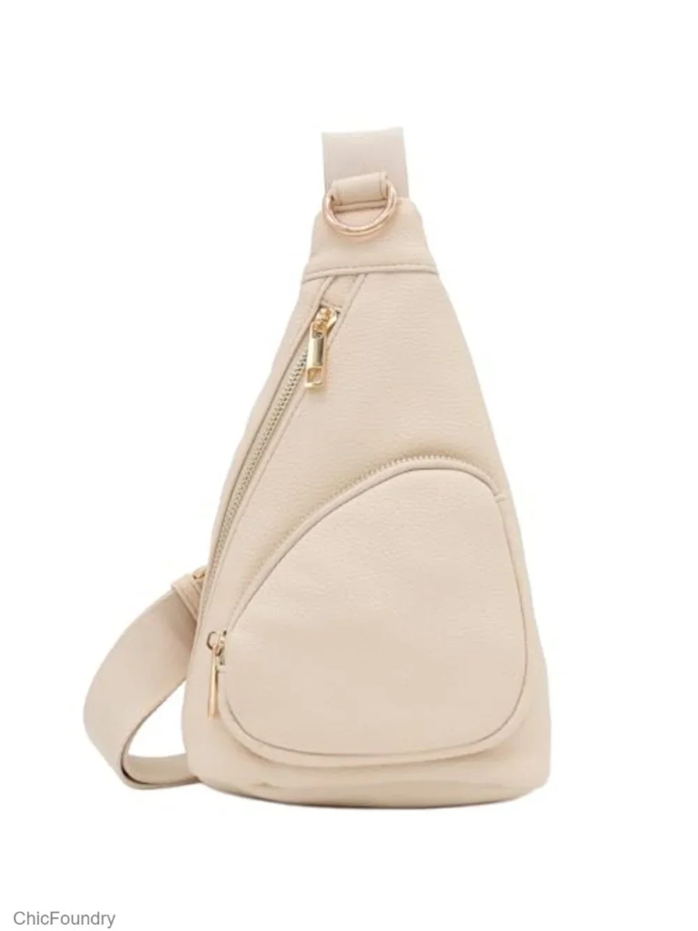 Faux Leather Triangle Sling Bag with Adjustable Strap, 3 Card Slots